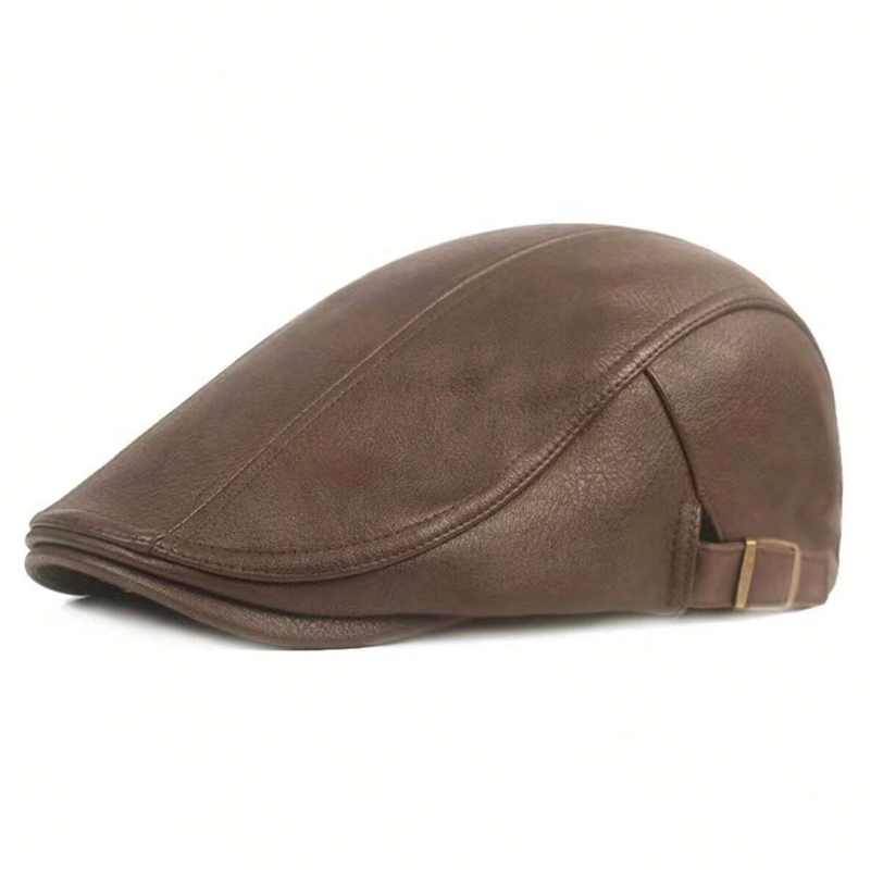 Brown Leather Flat Cap