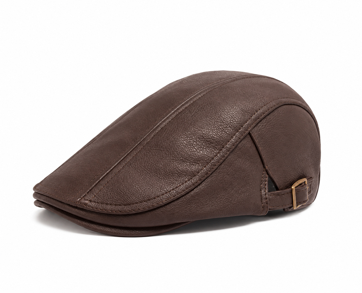 Brown Leather Flat Cap